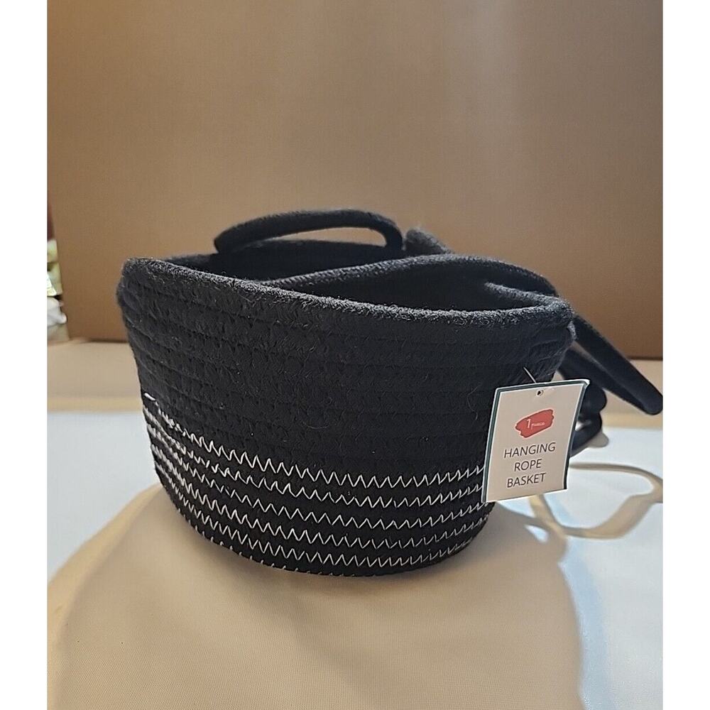 Hanging Rope Basket Black 8" Diameter 5" Deep 18" Hanging Drop Indoor Porch